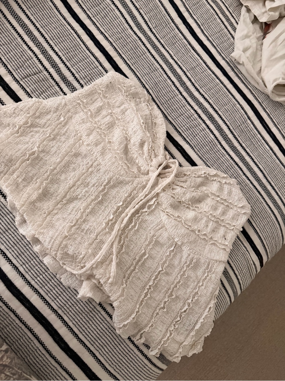SHEIN Cream Textured Ruffle Tube Top